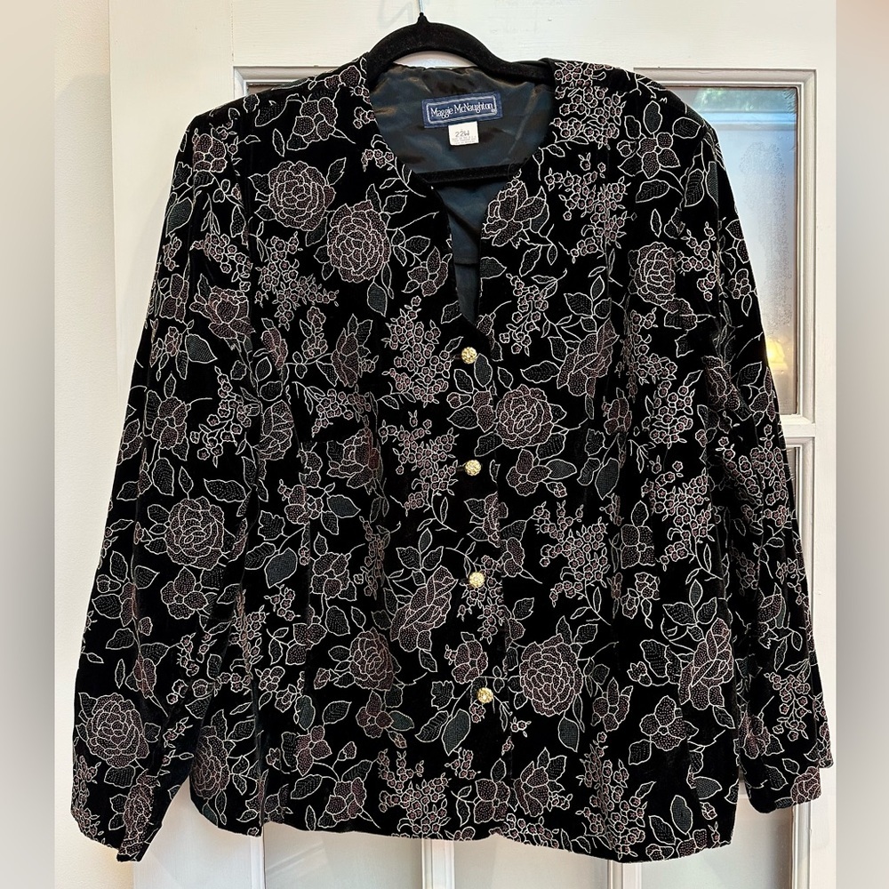 Vintage Maggie McNaughton Velvet Burnout Rose Floral Jacket Blazer Plus Size 22W - Picture 12 of 12